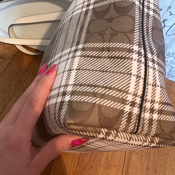Coach Brown and White Plaid Tote Bag - Picture 9 of 11